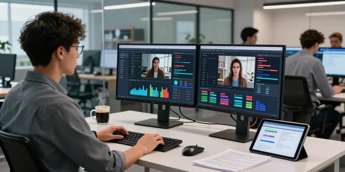 Detect AI image in advanced software moderation workspace with engineers analyzing flagged content and real-time AI alerts.
