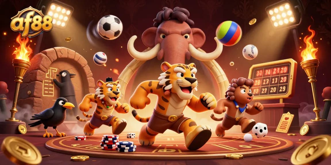 Experience thrilling gameplay at af88 with a dynamic prehistoric casino scene featuring vibrant sports elements.