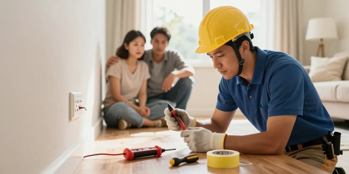 Local emergency electrician inspecting power outlet; click here for trusted services.