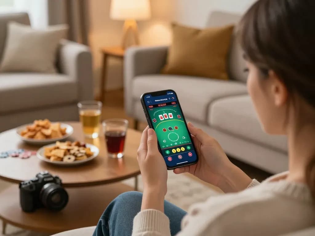 Engaged player using CM88-Yu app on smartphone for online betting, relaxed atmosphere