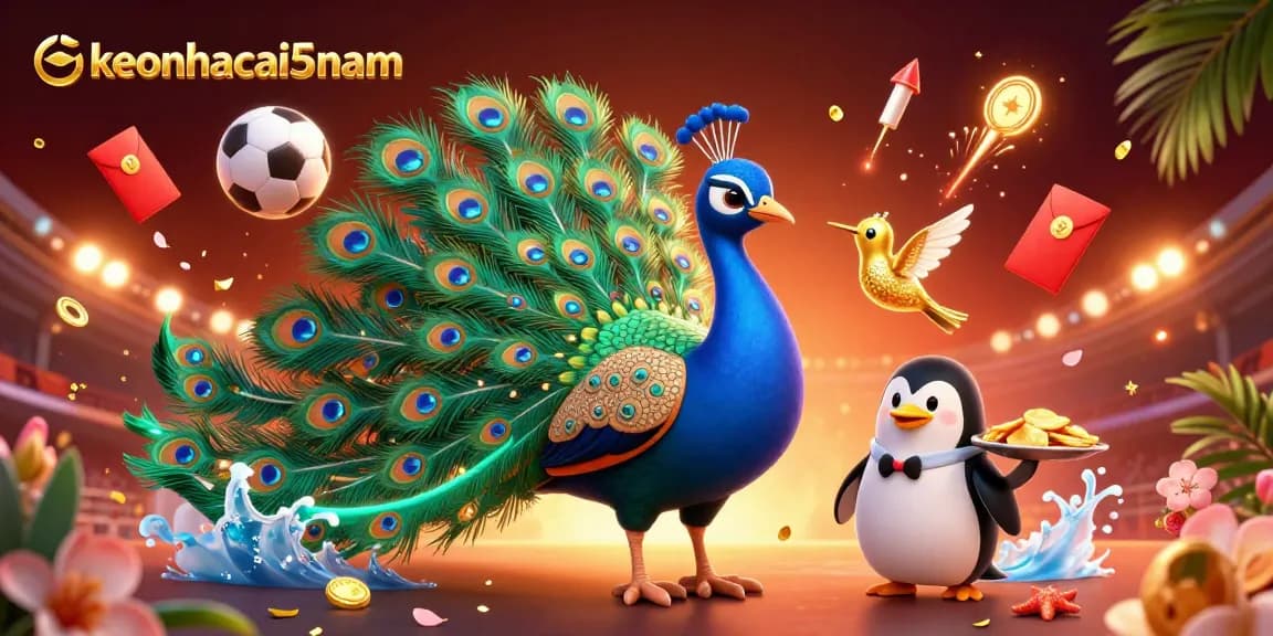 Experience thrilling sports betting excitement with keonhacai5nam, featuring vibrant casino characters and elements.