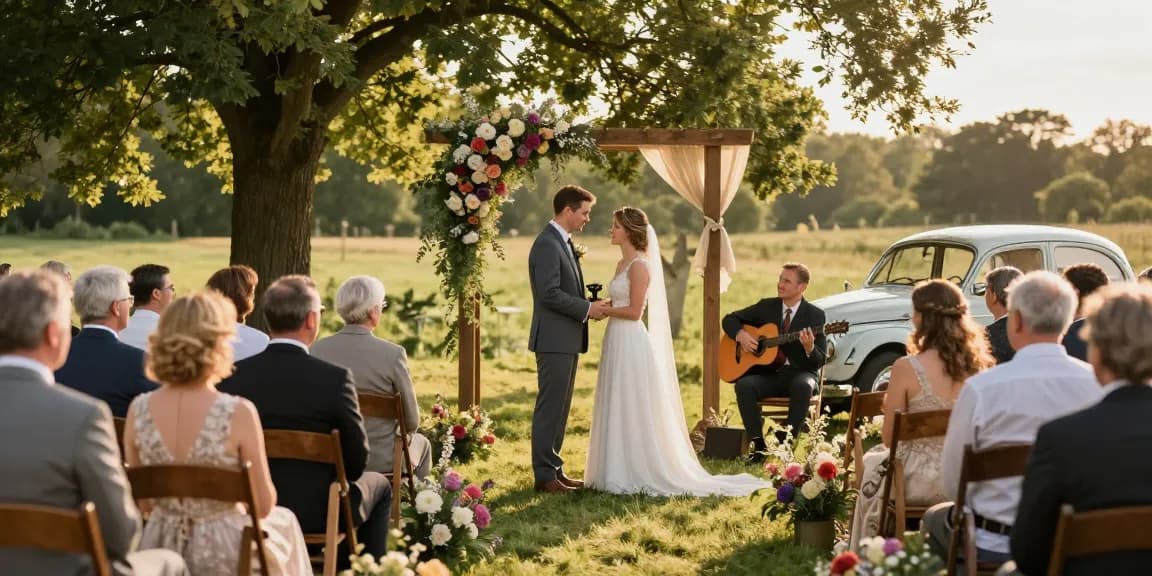 Hochzeit DJ Brandenburg bei romantischer Zeremonie im Freien.