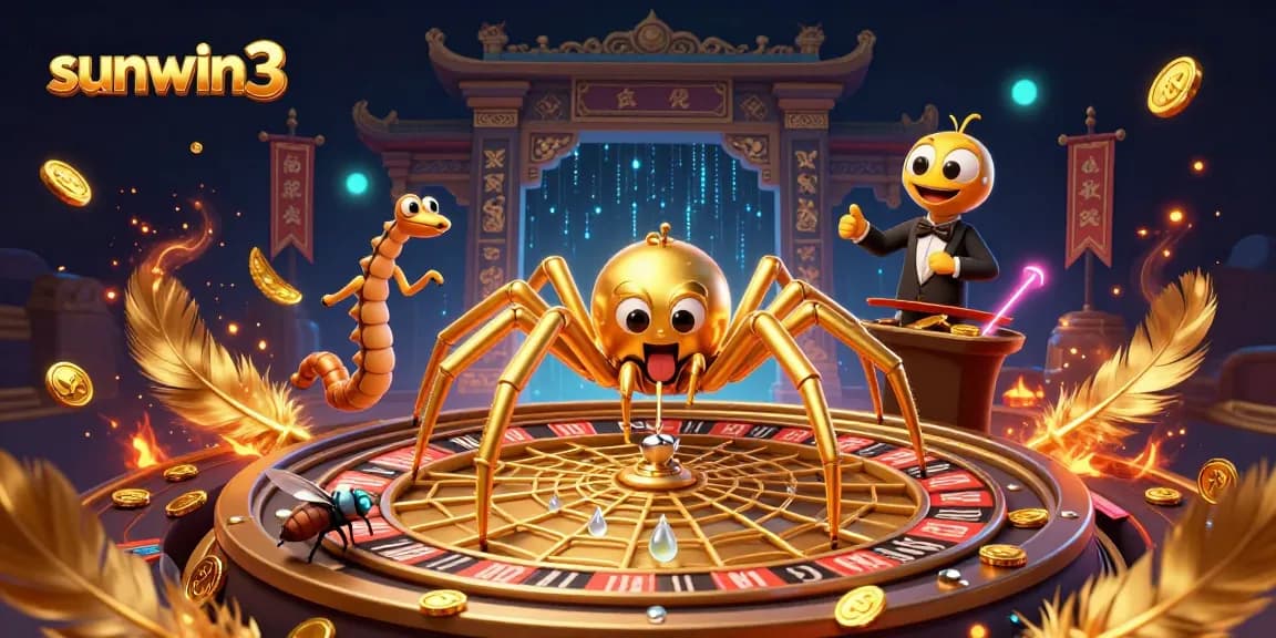 Experience thrilling bets at sunwin3 with a golden spider and centipede dealer in a casino setting.