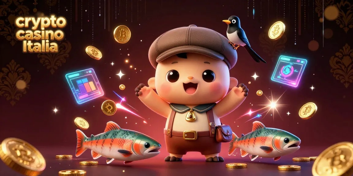 Scopri i vantaggi di crypto casino Italia con una vivace illustrazione di Nessie e monete Bitcoin.