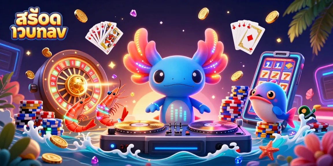 Spin to win at สล็อตเว็บตรง with a vibrant DJ, dancing characters, and slot machine excitement.