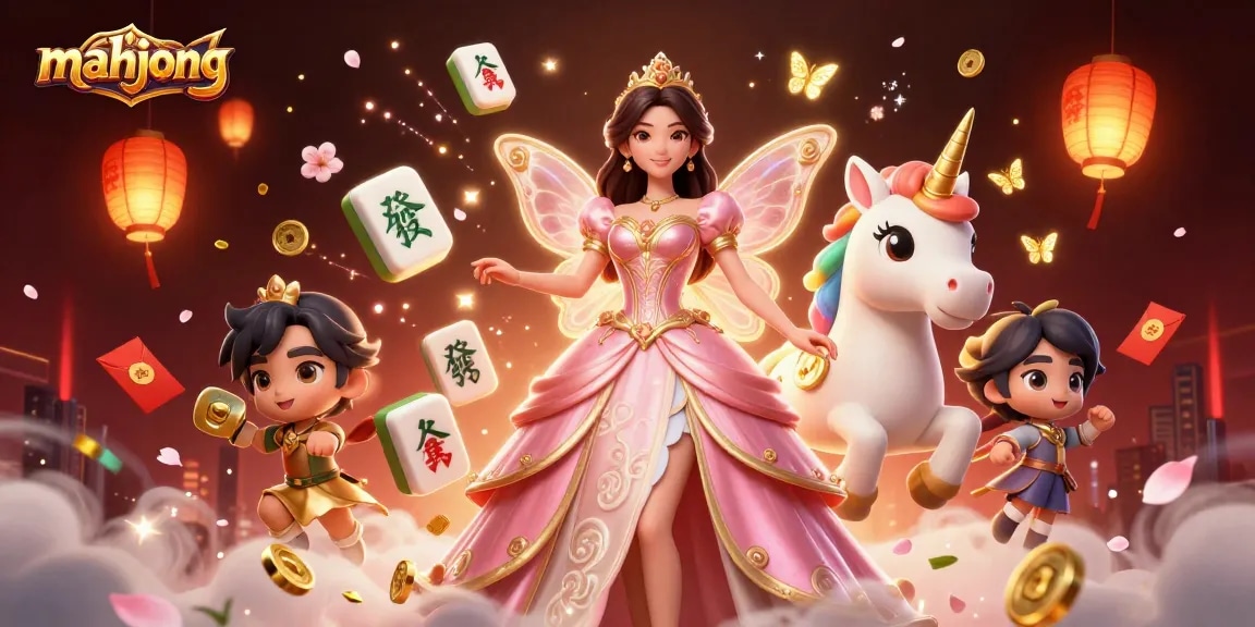 Experience mahjong action with whimsical characters and lively casino elements in this vibrant 3D illustration.