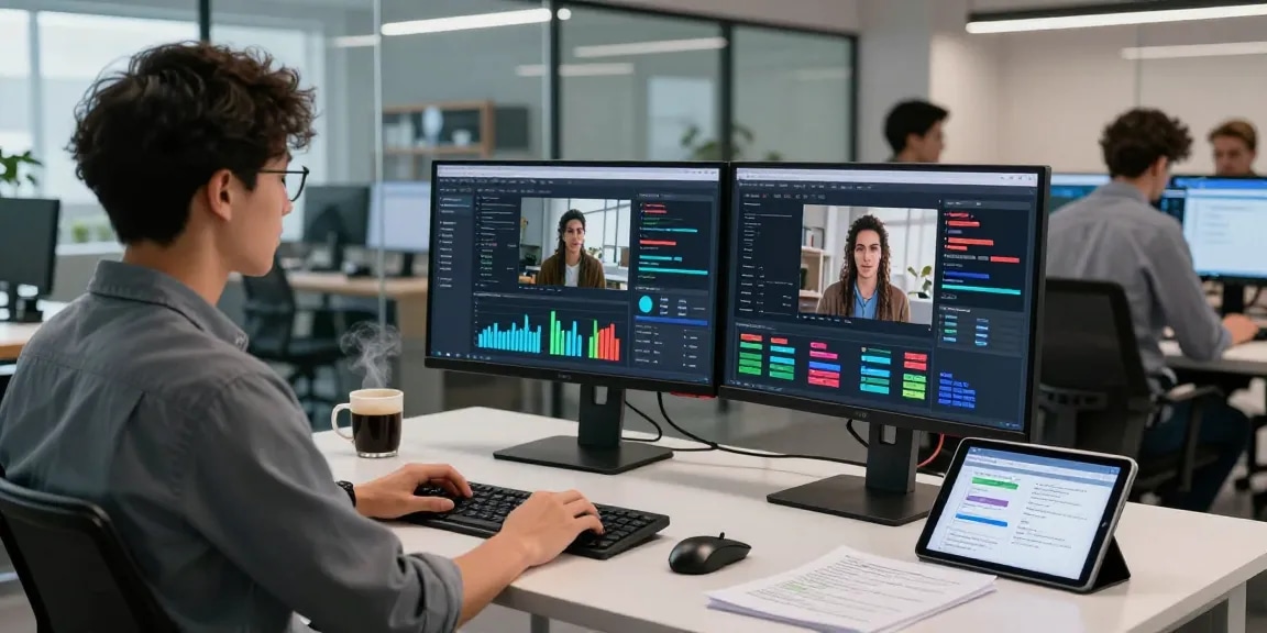 Detect AI image in advanced software moderation workspace with engineers analyzing flagged content and real-time AI alerts.