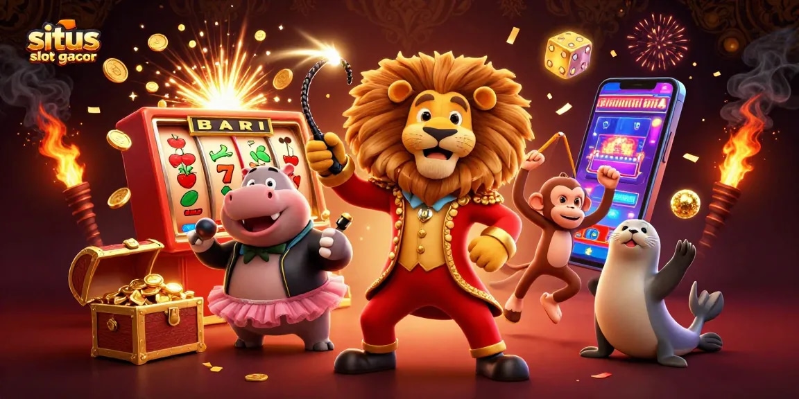 Experience thrilling gameplay at situs slot gacor with a lively circus-themed slot scene filled with dynamic casino elements.