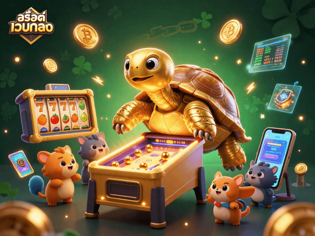 Engage with สล็อตเว็บตรง through a vibrant 3D scene filled with exciting slot elements and crypto currency excitement.