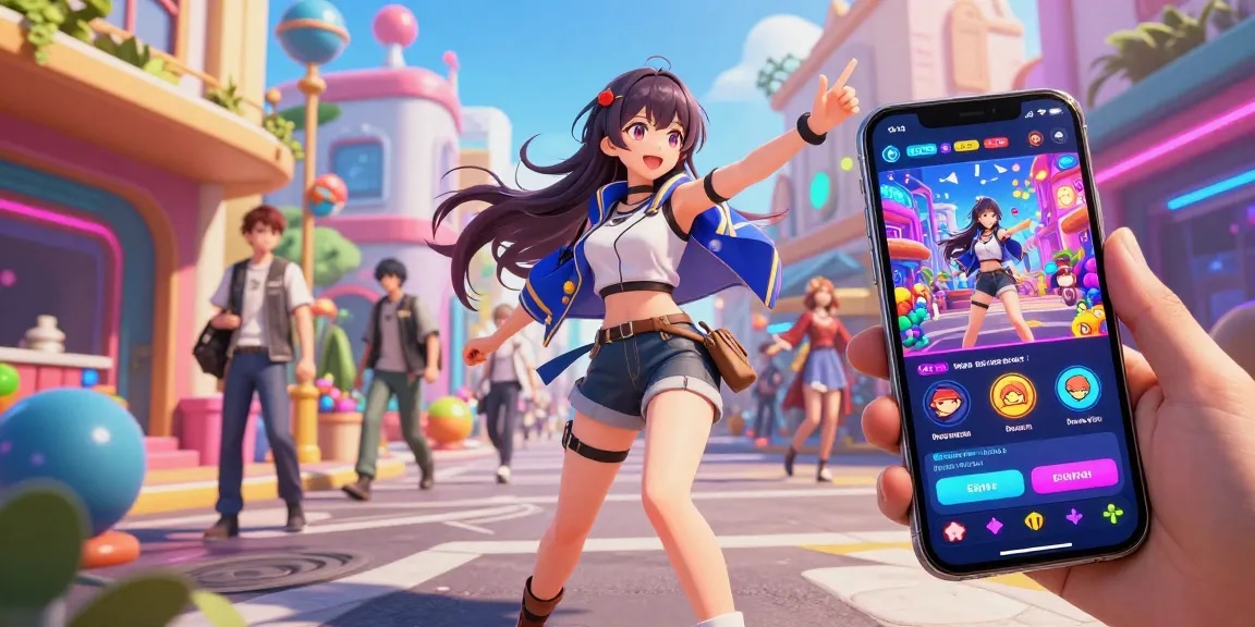 Engaging gameplay scene from hentaigames featuring an animated female protagonist in a vibrant urban fantasy world.