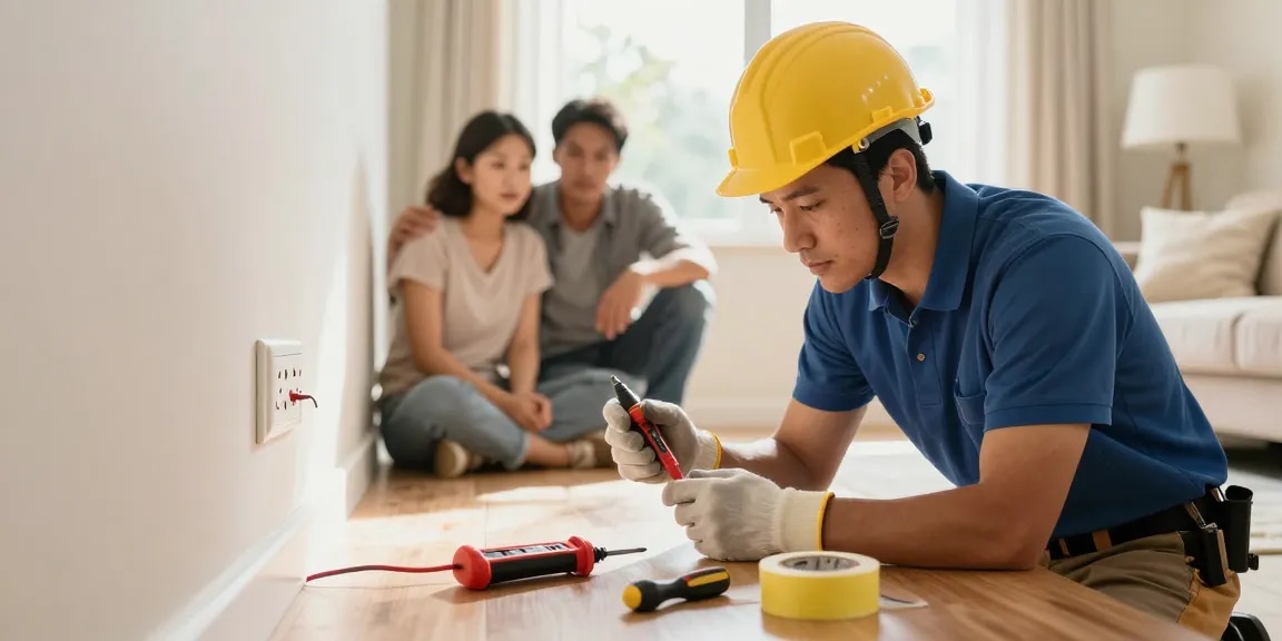 Local emergency electrician inspecting power outlet; click here for trusted services.
