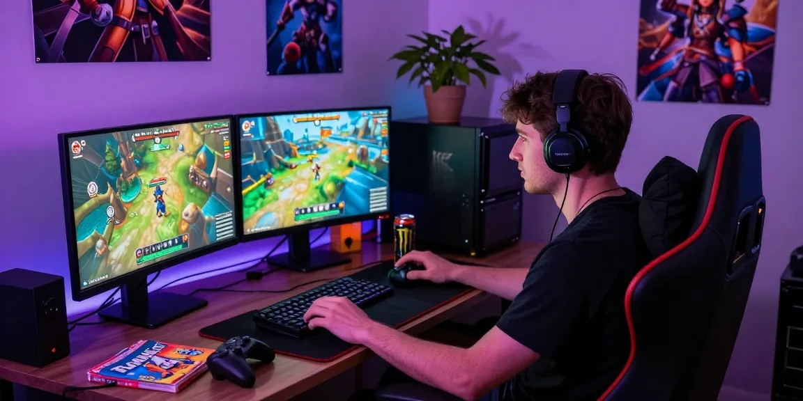 Engaging gamer exploring rokok88 super world with vibrant visuals.