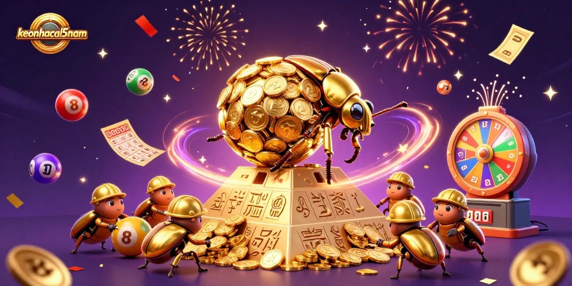 Experience thrilling gambling action with keonhacai5nam as golden coins, lottery balls, and exciting prizes collide!