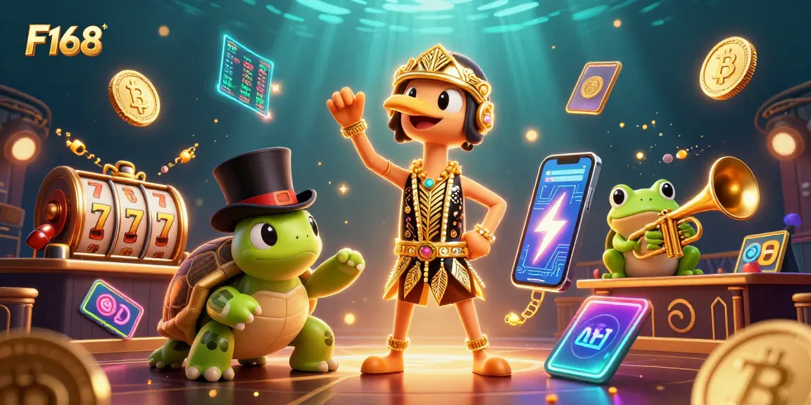Experience exciting jackpots at F168 with vibrant 3D characters and casino elements in a dynamic scene.