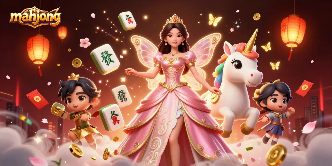 Experience mahjong action with whimsical characters and lively casino elements in this vibrant 3D illustration.