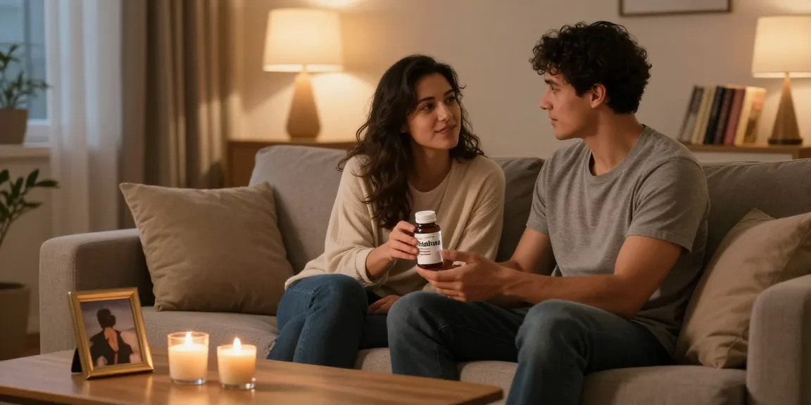 Couple discussing intimacy with Vidalista in a cozy home setting.