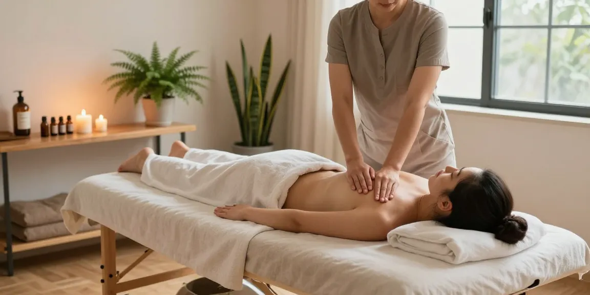 Relaxing 스웨디시 massage therapy session in a tranquil environment with soft lighting and essential oils.