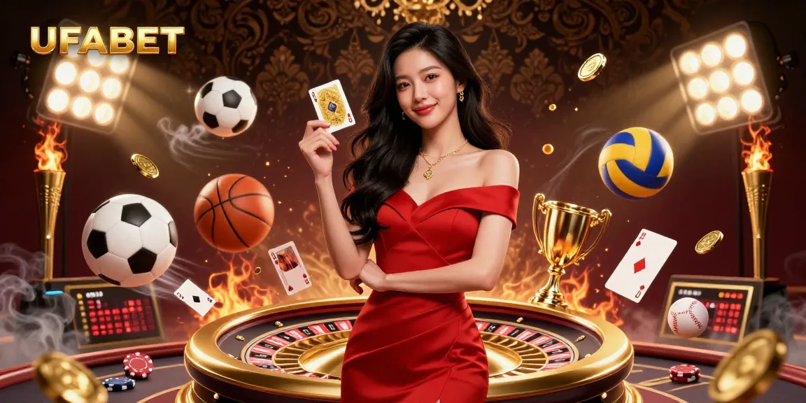 Experience the excitement of UFABET with a stunning illustration of glamorous casino elements and sports betting.