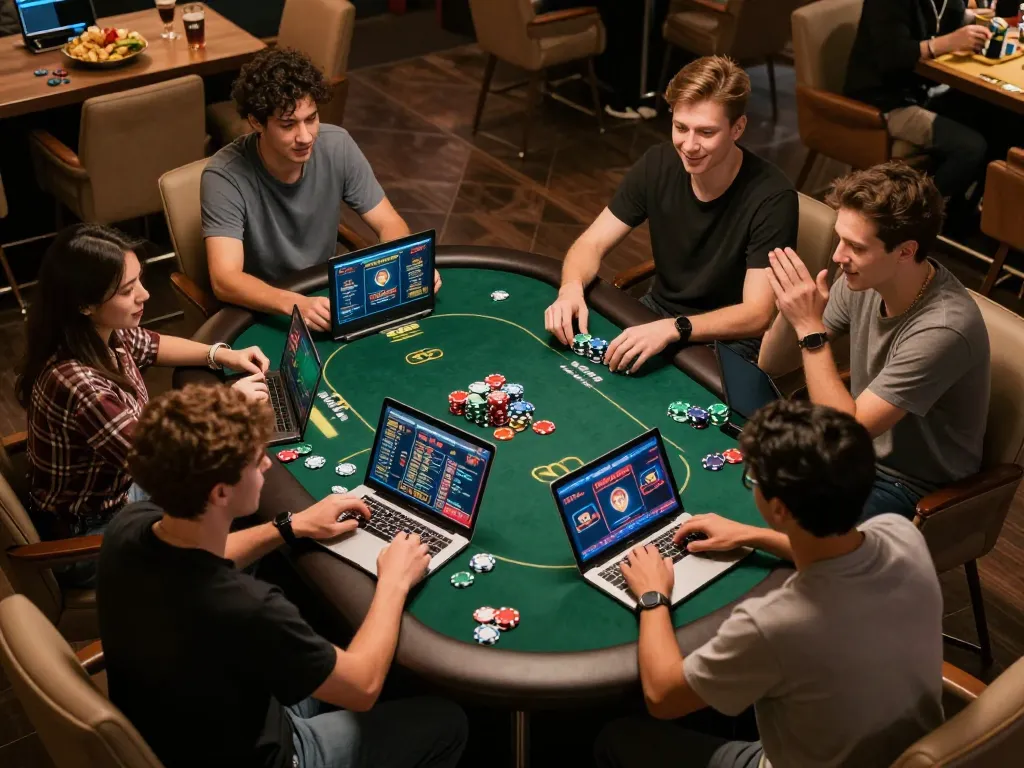 Engaged players strategizing and enjoying their gaming experience on gg88 during a lively home poker night.