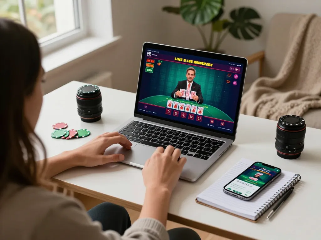 Engaging in live dealer blackjack on a laptop with tg8 casino strategies in action