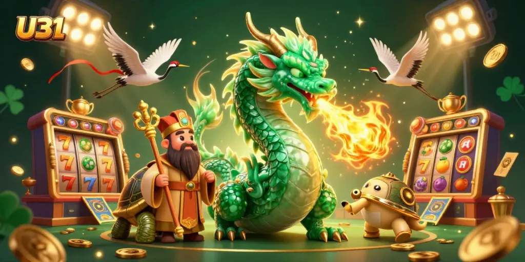 Engage with U31's exciting slot games featuring a majestic dragon and wise turtle!