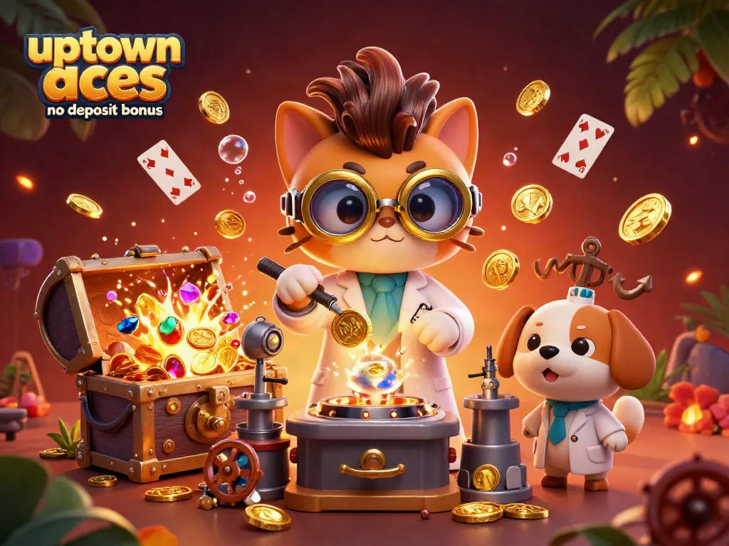 Claim your uptown aces no deposit bonus with a vibrant casino-themed digital illustration.