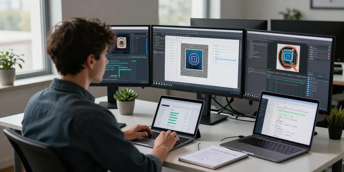 User analyzing results on the AI image checker in a modern workspace.