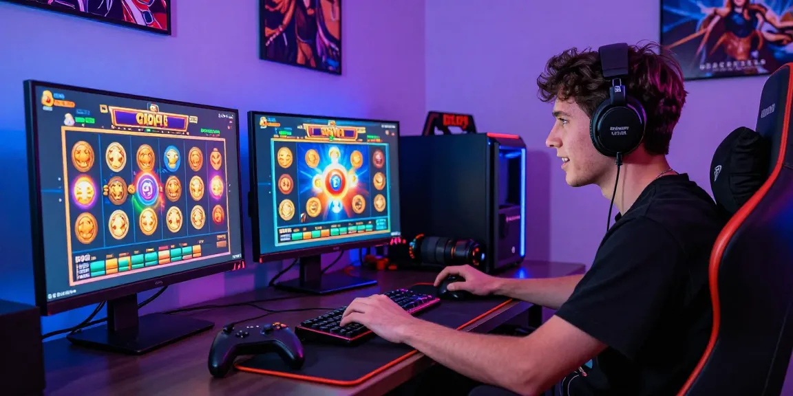 Player enjoying slot games in an engaging gaming environment with colorful screens.