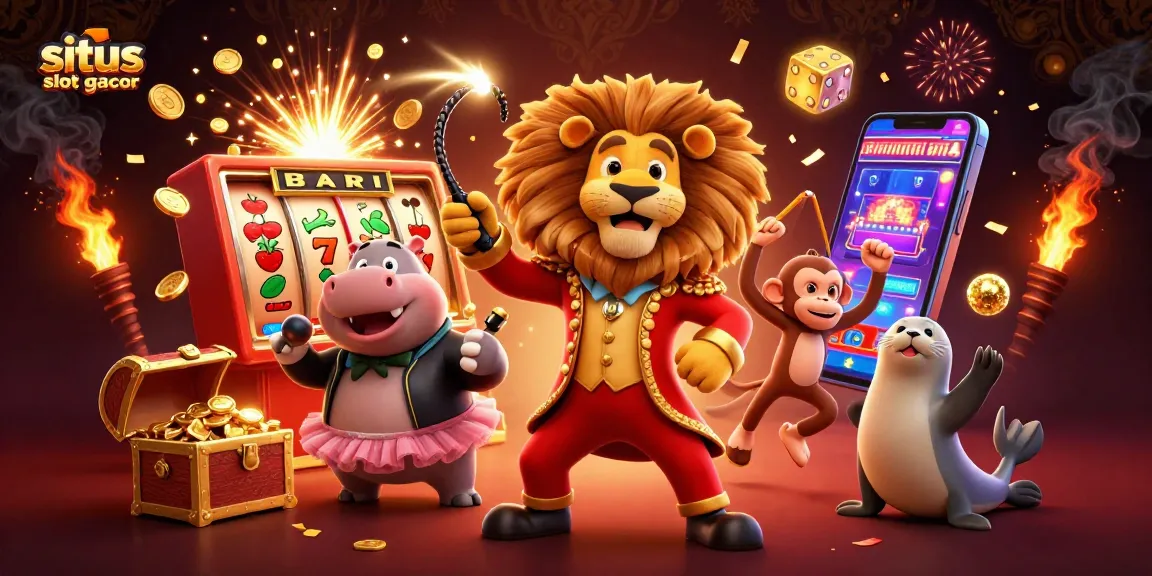Experience thrilling gameplay at situs slot gacor with a lively circus-themed slot scene filled with dynamic casino elements.