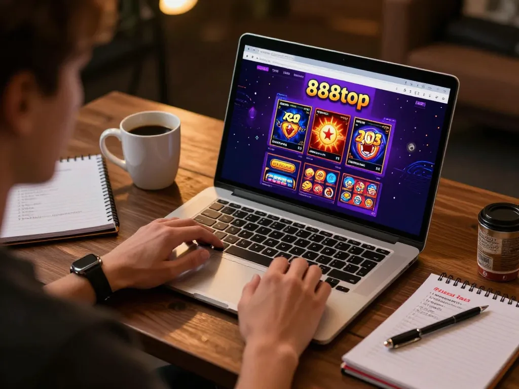 Player engaging with 888top online casino interface while analyzing betting strategies at home.