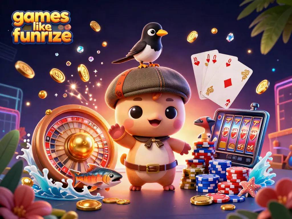 Play exciting games like Funrize with slots and sweeping visuals in this dynamic 3D illustration.