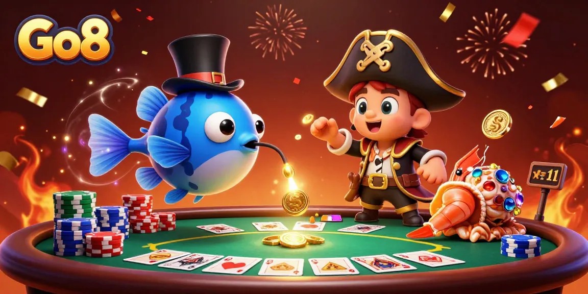 Experience thrilling wins at Go8 with a vibrant 3D casino scene, featuring captivating characters and exciting poker action.