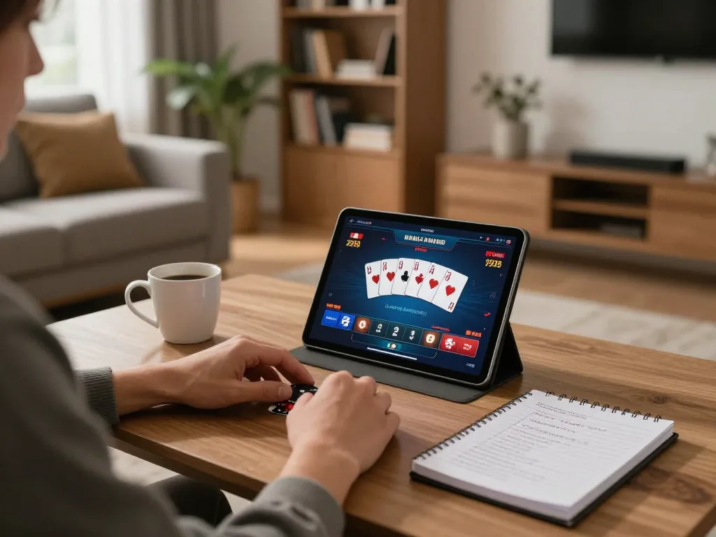 Engaging in online casinos in Canada reddit from home with vibrant poker gameplay and cozy setup