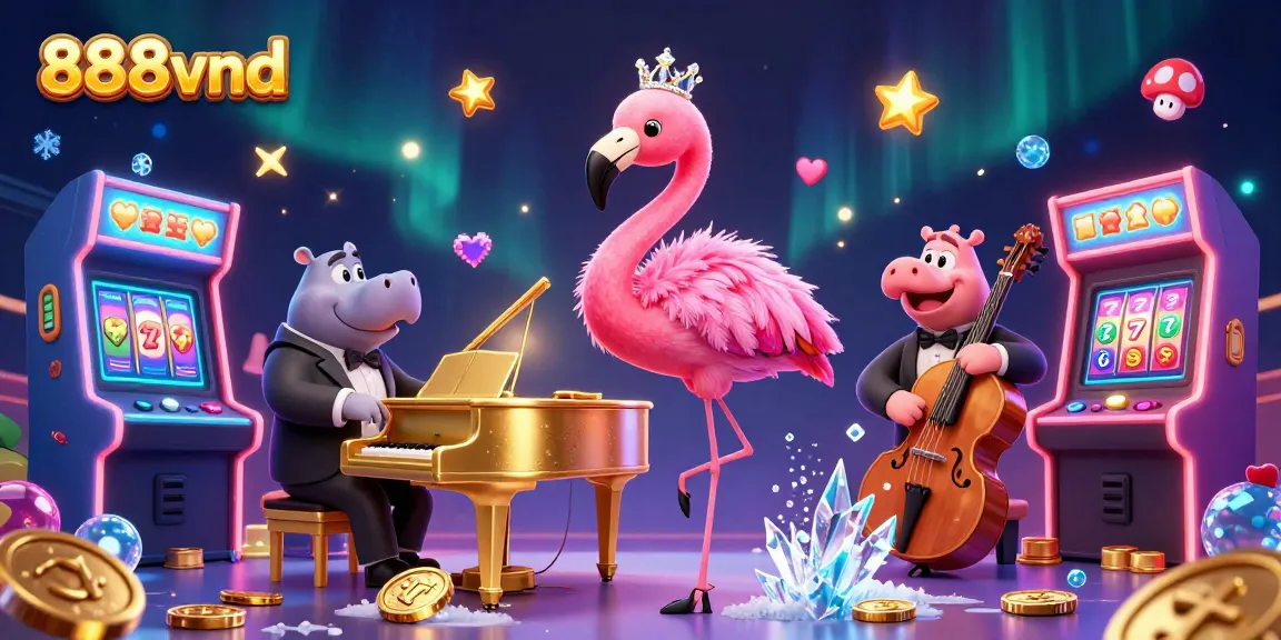 Experience the excitement of 888vnd with vibrant casino-themed 3D characters and elements
