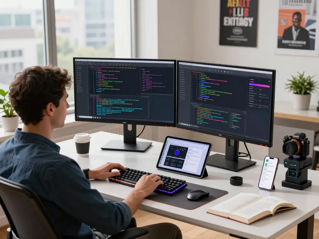 Developer optimizing openclaw in a modern tech workspace with dual monitors.