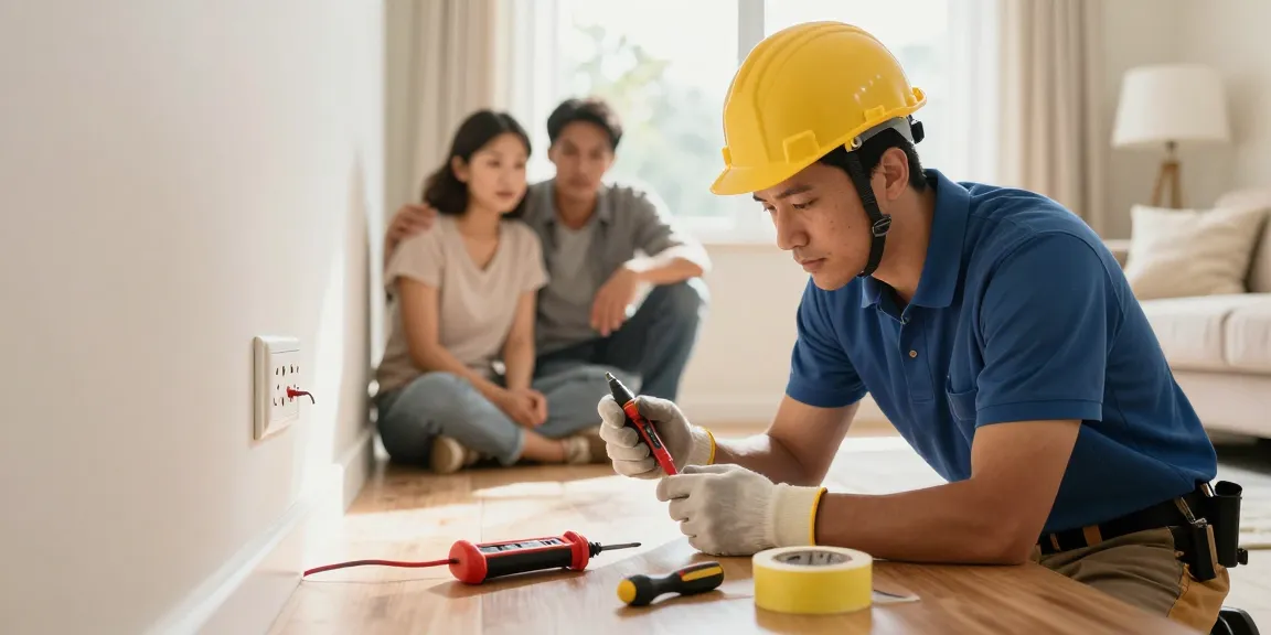 Local emergency electrician inspecting power outlet; click here for trusted services.