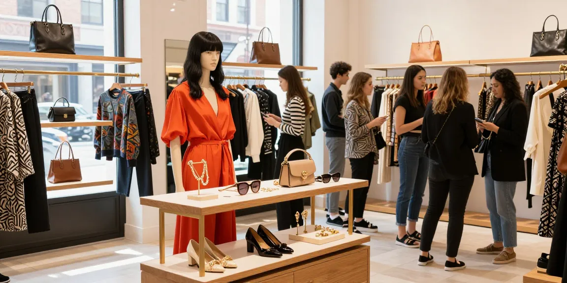 Fashionable model displaying high-quality 레플리카 clothing in an urban boutique.