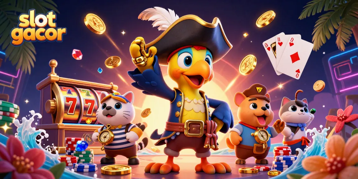 Experience thrilling slot gacor games with vibrant illustrations of lucky sevens and golden coins.