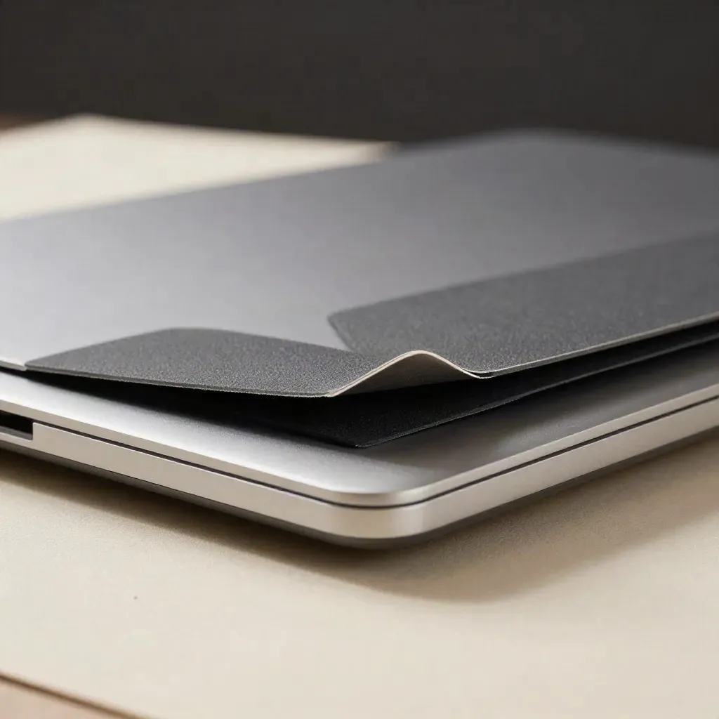 Macro of a laptop replacement battery pack with foam sleeves and silver contacts.