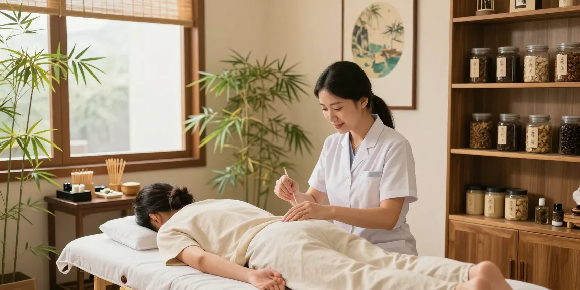 Healing space at 수원한의원 featuring an acupuncture session with soothing decor and herbal remedies.