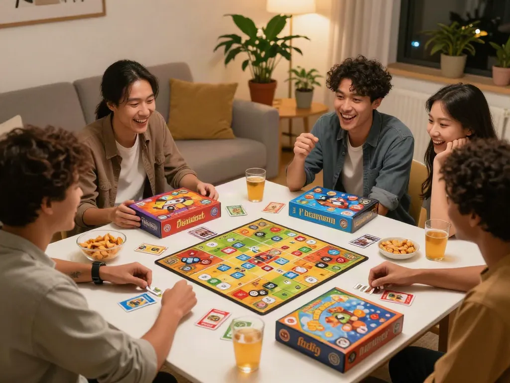 Cialis is discussed during a lively board game night with friends in a cozy living room.