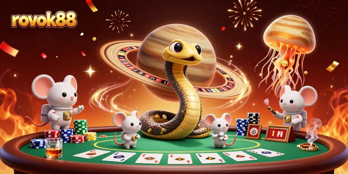Experience thrilling betting action at rokok88 with cartoon astronauts around a roulette wheel.