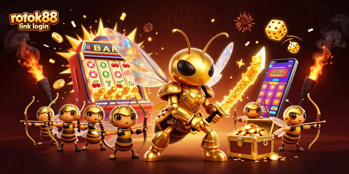 Experience exciting gameplay with rokok88 link login featuring a golden samurai hornet amidst vibrant casino symbols.