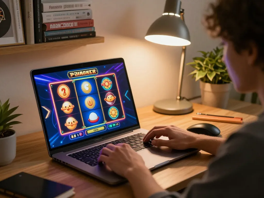 Engaging online slot game session featuring slot bonus new member 100 in a cozy home setting