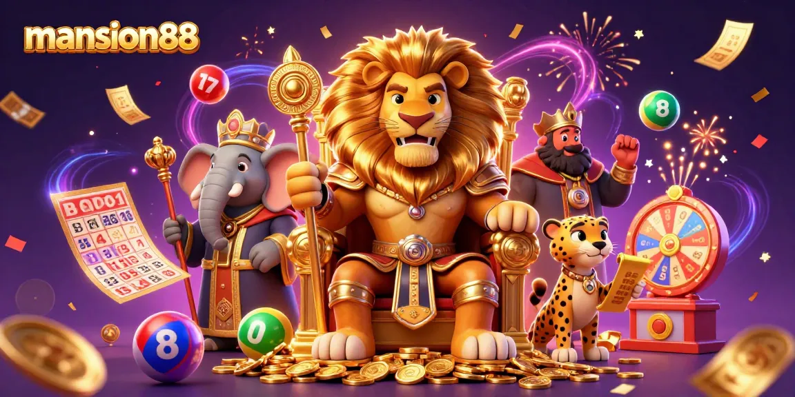 Experience excitement at mansion88 with vibrant lottery balls and casino elements highlighting the gaming adventure.