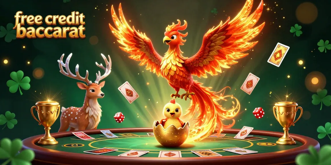 Engage with free credit baccarat in an ultra-detailed scene featuring a fire phoenix and baccarat elements.
