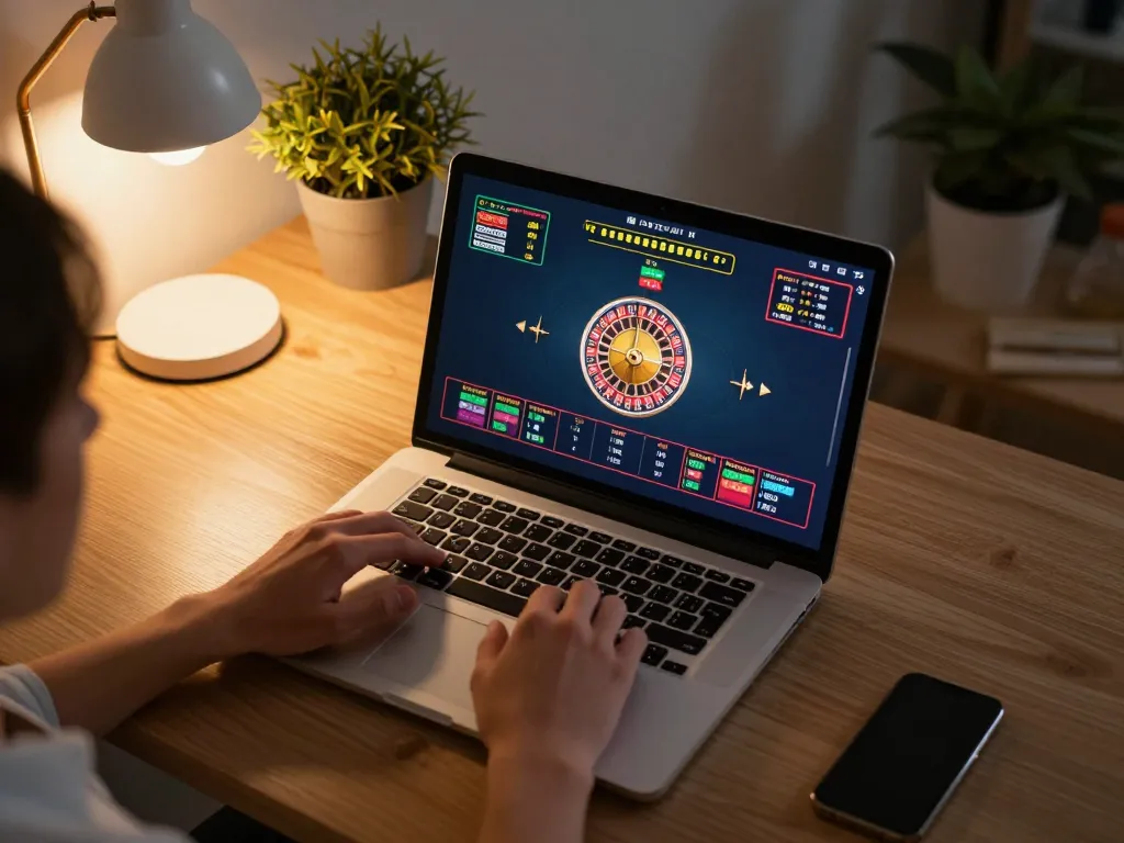 Engaged player experiences thrilling roulette action with 888top in a cozy setting