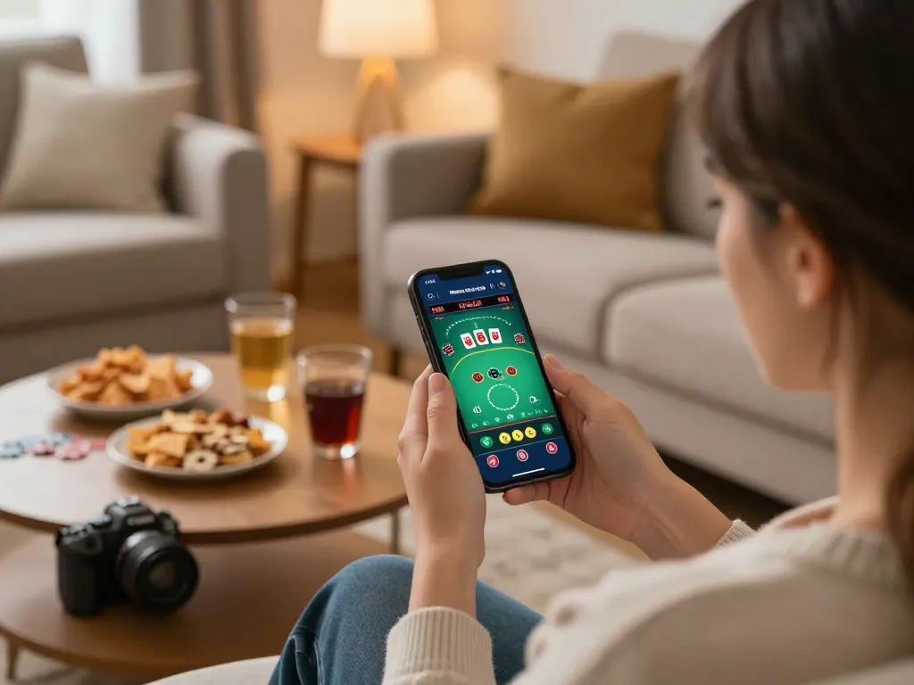 Engaged player using CM88-Yu app on smartphone for online betting, relaxed atmosphere