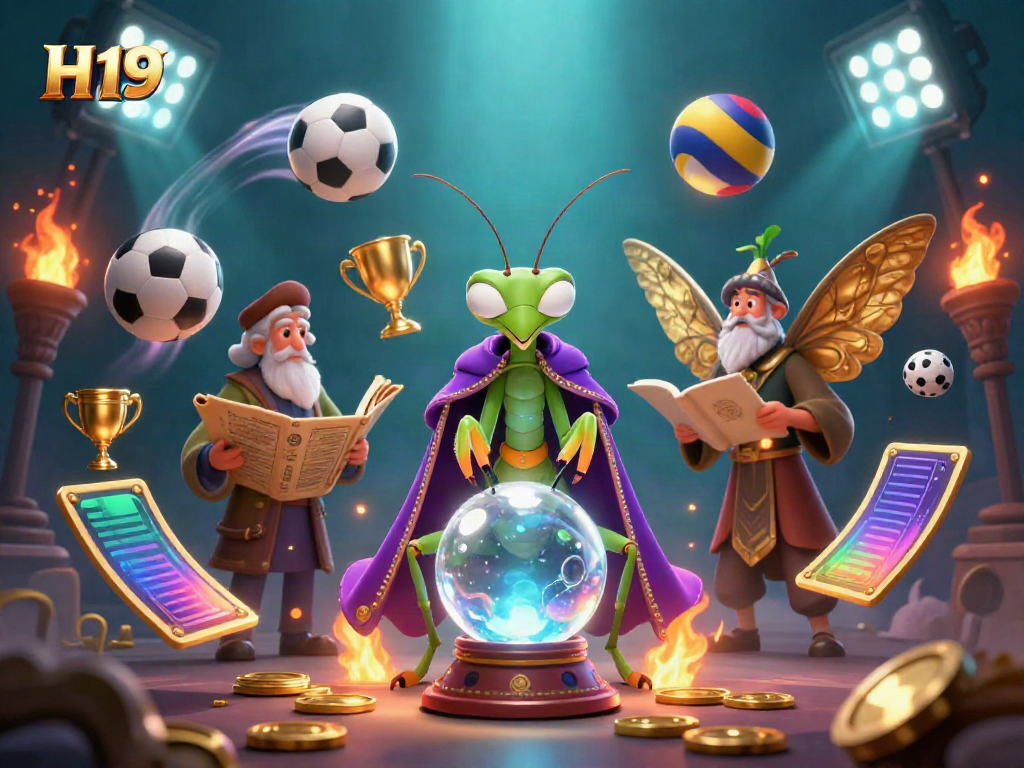 Experience the enchanting world of H19 with a mystical fortune teller, vibrant sports elements, and floating oracles.