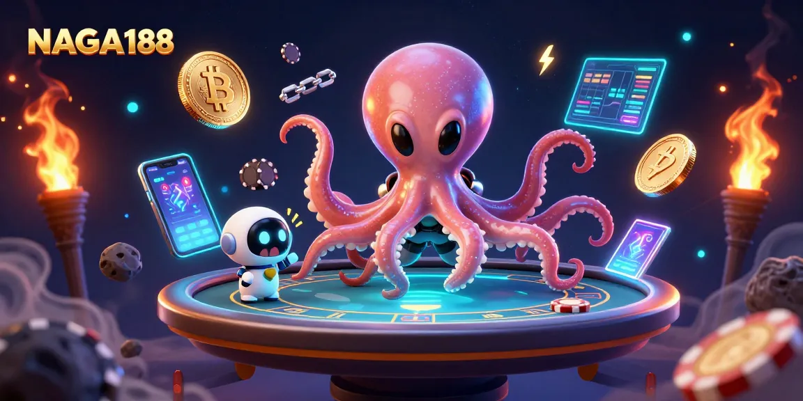NAGA188 menyajikan ilustrasi kasino intergalaksi dengan karakter yang menarik dan elemen crypto menarik.